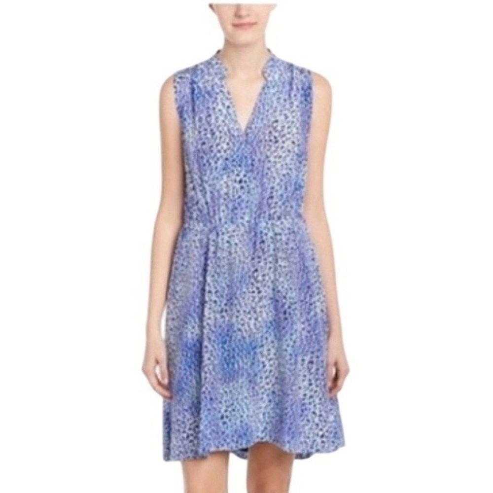 100% Silk Rebecca Taylor Blue Leopard Shirt Dress Womens 8,